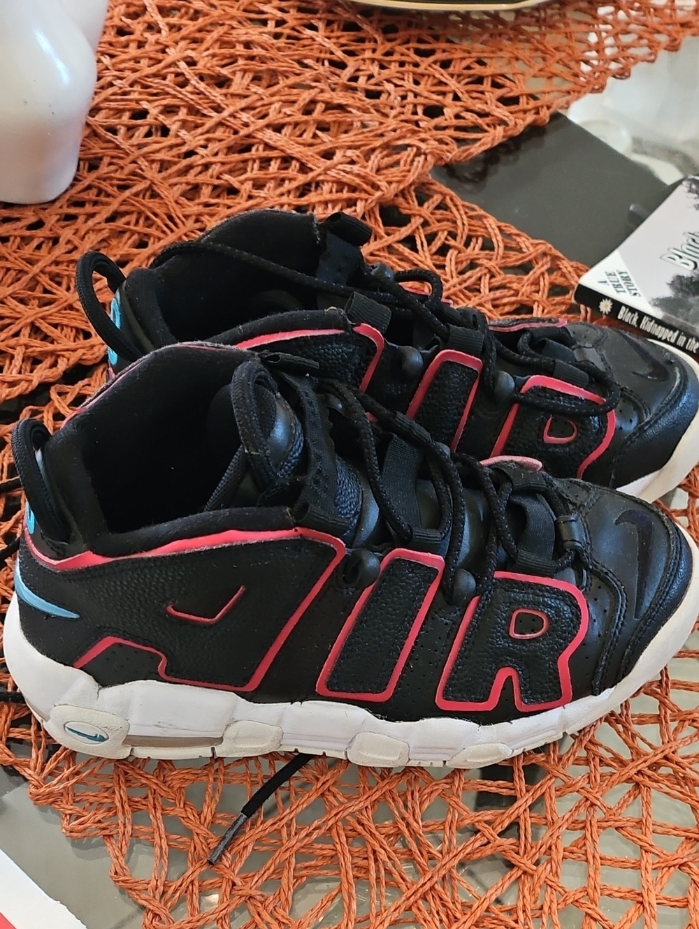 Nike Kids Black Sneakers with Pink and Blue Accents